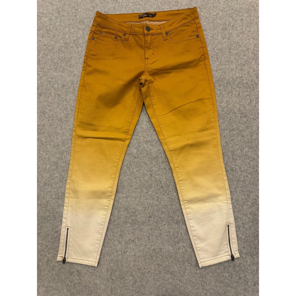 Prana‎ Women 4/27 Mustard Ombre Dip Dye Skinny Pants Organic Cotton Ankle Zip